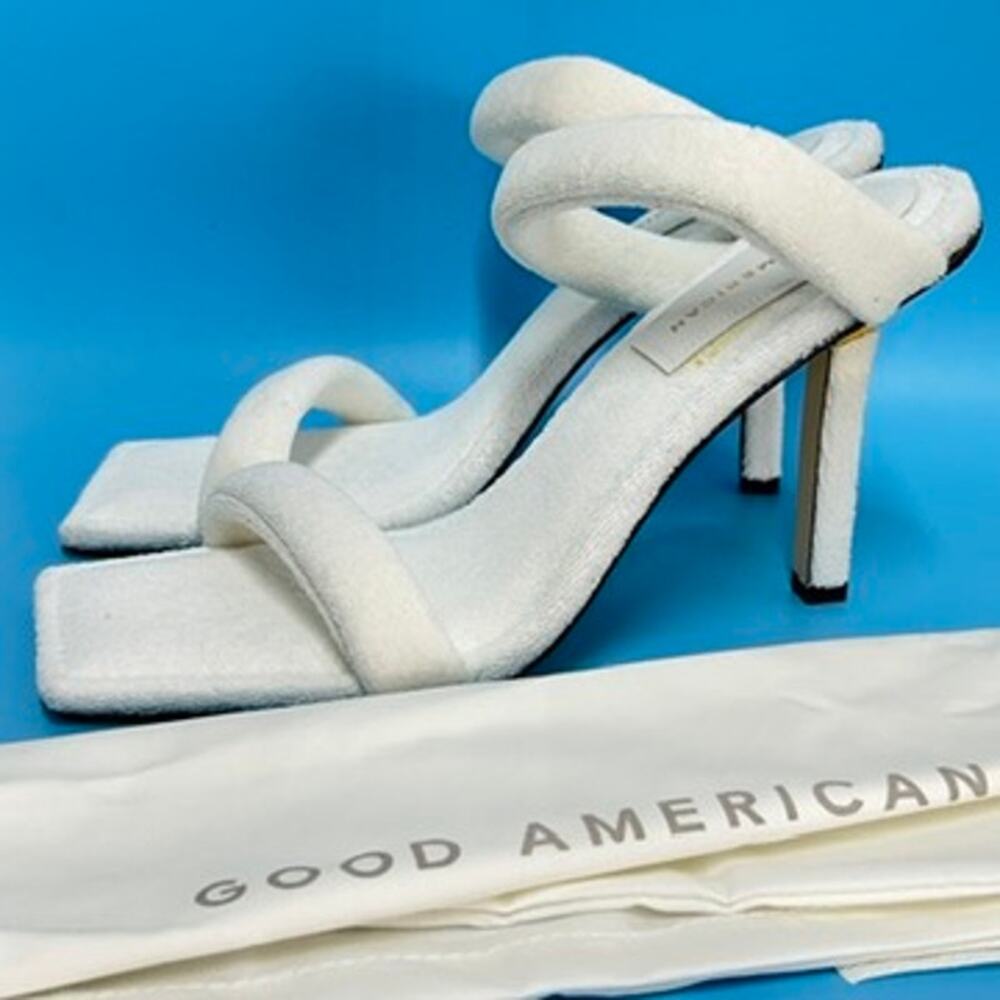Good American Terry 4” Heels Size 11.5 White Square Toe SlipOn GA354T-X New Read